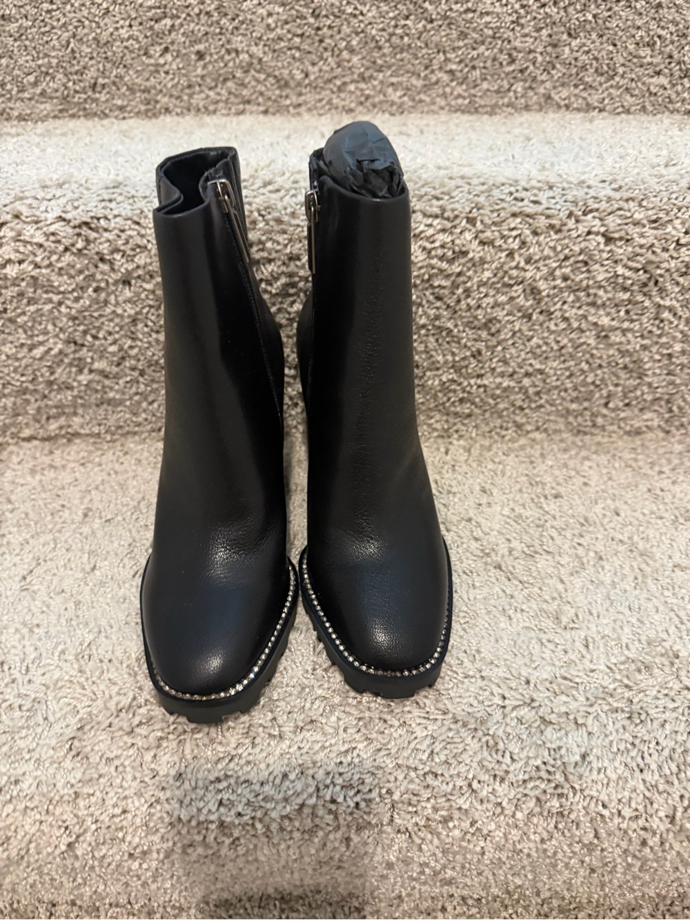 Black Women's Ankle Boots with Studded Trim